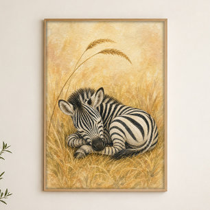 Zebra Veulen Slaap Waterverf Fantasievolle Kunst P Poster