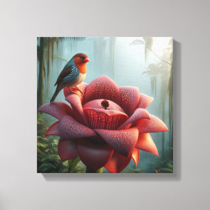 Zebra-vink rustend op reusachtige Rafflesia in Jun Canvas Afdruk