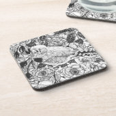 Zebra vinken en rozen struiken inkttekening bier onderzetter (Linkerzijde)