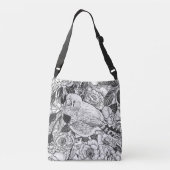 Zebra vinken en rozen struiken inkttekening crossbody tas (Achterkant)