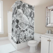 Zebra vinken en rozen struiken inkttekening douchegordijn (In situ)