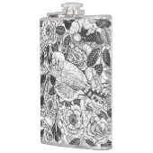 Zebra vinken en rozen struiken inkttekening heupfles (Links)