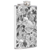 Zebra vinken en rozen struiken inkttekening heupfles (Rechts)