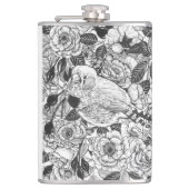 Zebra vinken en rozen struiken inkttekening heupfles (Voorkant)