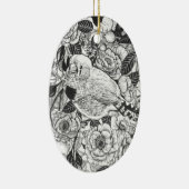 Zebra vinken en rozen struiken inkttekening keramisch ornament (Rechts)