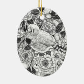 Zebra vinken en rozen struiken inkttekening keramisch ornament (Achterkant)