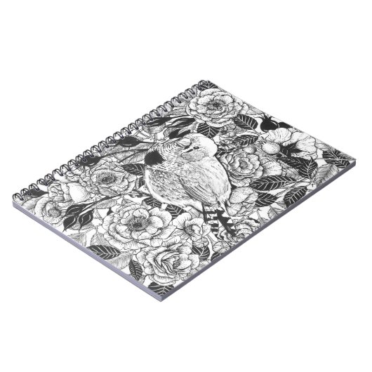 Zebra vinken en rozen struiken inkttekening notitieboek (Linkerzijde)