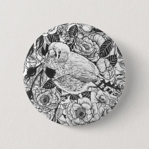 Zebra vinken en rozen struiken inkttekening ronde button 5,7 cm