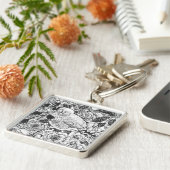 Zebra vinken en rozen struiken inkttekening sleutelhanger (Zijkant)