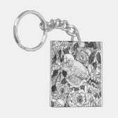 Zebra vinken en rozen struiken inkttekening sleutelhanger (Voorkant Links)