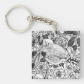 Zebra vinken en rozen struiken inkttekening sleutelhanger (Voorkant)