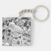 Zebra vinken en rozen struiken inkttekening sleutelhanger (Achterkant)