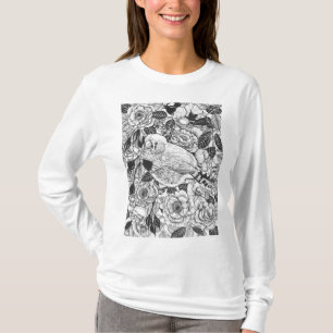 Zebra vinken en rozen struiken inkttekening t-shirt