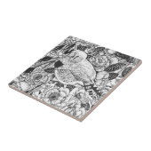 Zebra vinken en rozen struiken inkttekening tegeltje (Zijkant)