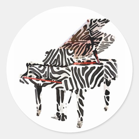 Zebra vleugelpiano ~ ronde sticker (Voorkant)
