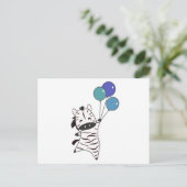 Zebra vliegen omhoog met ballonnen op zoete dieren briefkaart (Staand voorkant)