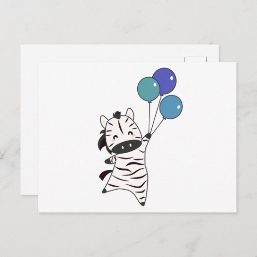 Zebra vliegen omhoog met ballonnen op zoete dieren briefkaart (Voorkant / Achterkant)
