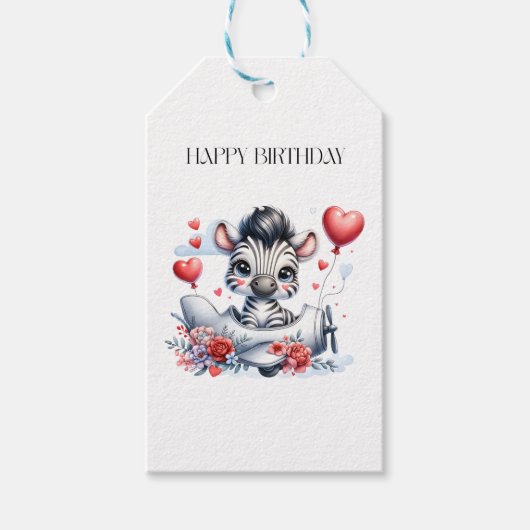 Zebra Vliegtuig Verjaardag Cadeaulabel (Voorkant)