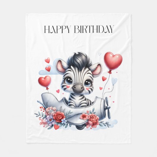 Zebra Vliegtuig Verjaardag Fleece Deken (Voorkant)
