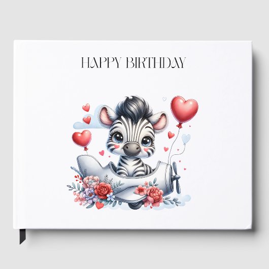 Zebra Vliegtuig Verjaardag Gastenboek (Voorkant)