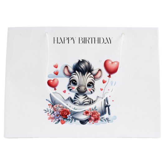 Zebra Vliegtuig Verjaardag Groot Cadeauzakje (Voorkant)