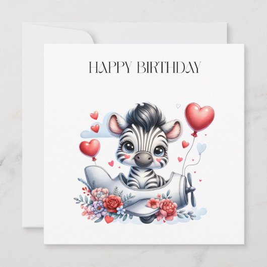 Zebra Vliegtuig Verjaardag Kaart (Voorkant)