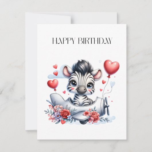 Zebra Vliegtuig Verjaardag Kaart (Voorkant)