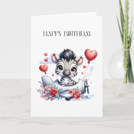 Zebra Vliegtuig Verjaardag Kaart (Voorkant)