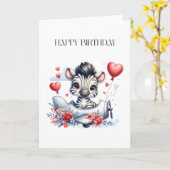 Zebra Vliegtuig Verjaardag Kaart (Gele Bloem)