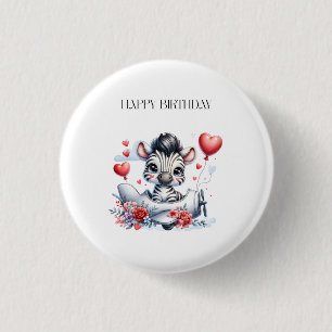 Zebra Vliegtuig Verjaardag Ronde Button 3,2 Cm