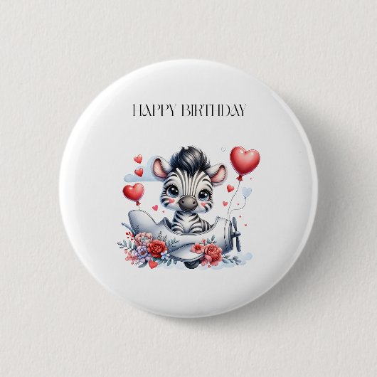 Zebra Vliegtuig Verjaardag Ronde Button 5,7 Cm (Voorkant)