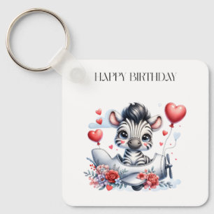 Zebra Vliegtuig Verjaardag Sleutelhanger