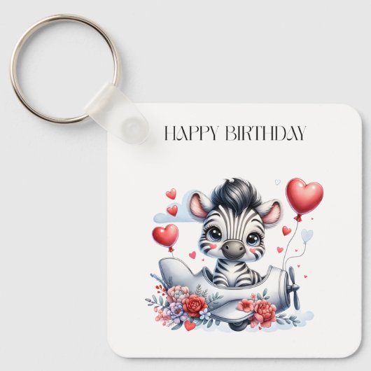 Zebra Vliegtuig Verjaardag Sleutelhanger (Voorkant)