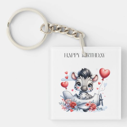 Zebra Vliegtuig Verjaardag Sleutelhanger (voorkant)