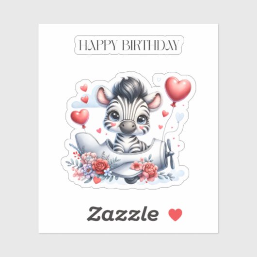 Zebra Vliegtuig Verjaardag Sticker (Vel)
