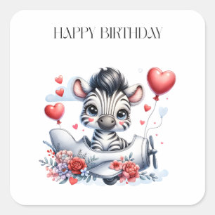 Zebra Vliegtuig Verjaardag Vierkante Sticker