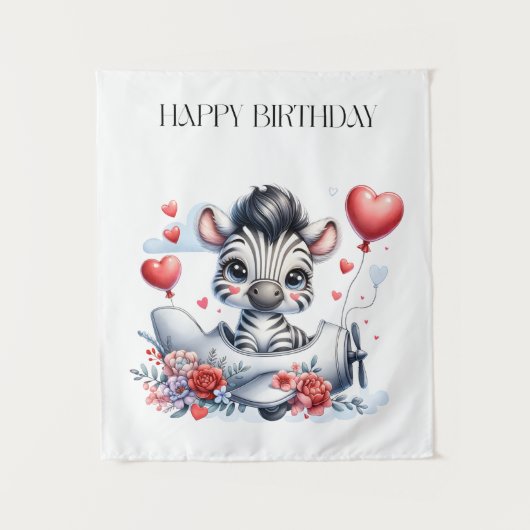 Zebra Vliegtuig Verjaardag Wandkleed (Voorkant)