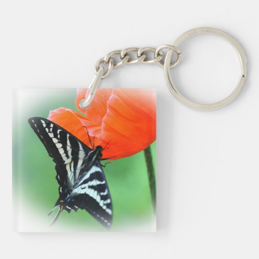 Zebra Vlinder Bloemen Flora Acryl Sleutelhanger (Achterkant)