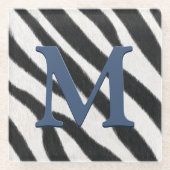 Zebra voor het afdrukken van blauwgrijs monogram glazen onderzetter (Voorkant)