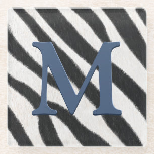 Zebra voor het afdrukken van blauwgrijs monogram glazen onderzetter