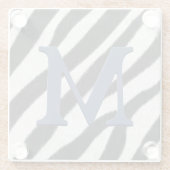 Zebra voor het afdrukken van blauwgrijs monogram glazen onderzetter (Achterkant)