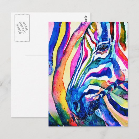 Zebra voor kleurrijke regenboog Waterverf Briefkaart (Voorkant / Achterkant)