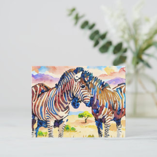 zebra vrienden in de savanne briefkaart