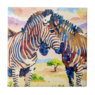 Zebra vrienden in de savanne tegeltje