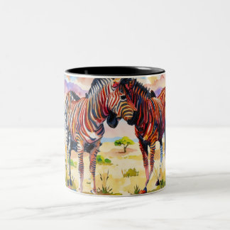 Zebra-vrienden in de savanne tweekleurige koffiemok
