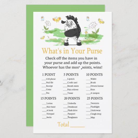 Zebra Wat zit er in je handtas? (Voorkant / Achterkant)