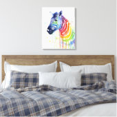 Zebra Waterverf Rainbow Art Schilderij Canvas Prin (Insitu (Slaapkamer))
