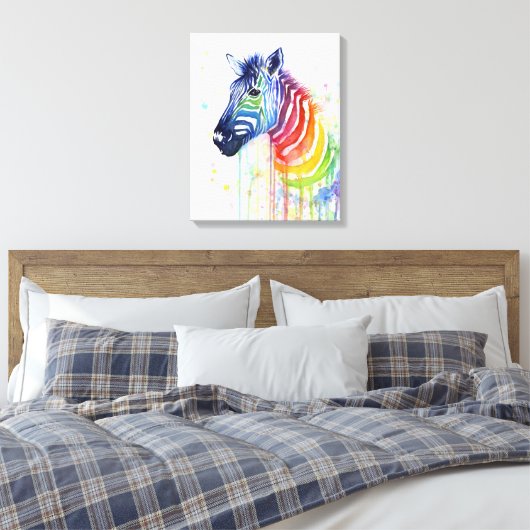 Zebra Waterverf Rainbow Art Schilderij Canvas Prin (Insitu (Slaapkamer))
