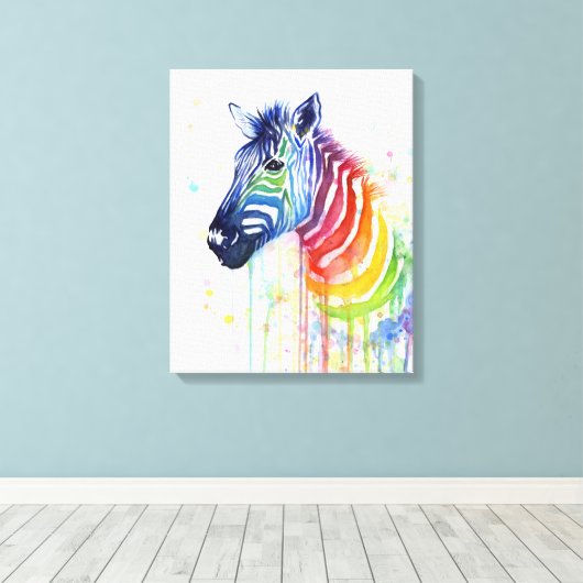 Zebra Waterverf Rainbow Art Schilderij Canvas Prin (Insitu (Houten vloer))