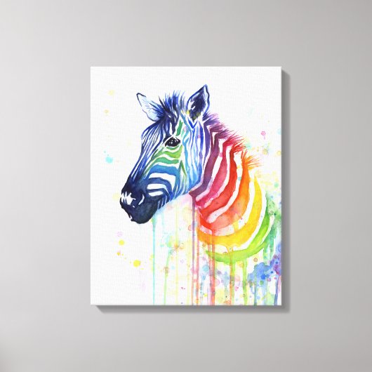 Zebra Waterverf Rainbow Art Schilderij Canvas Prin (Voorkant)